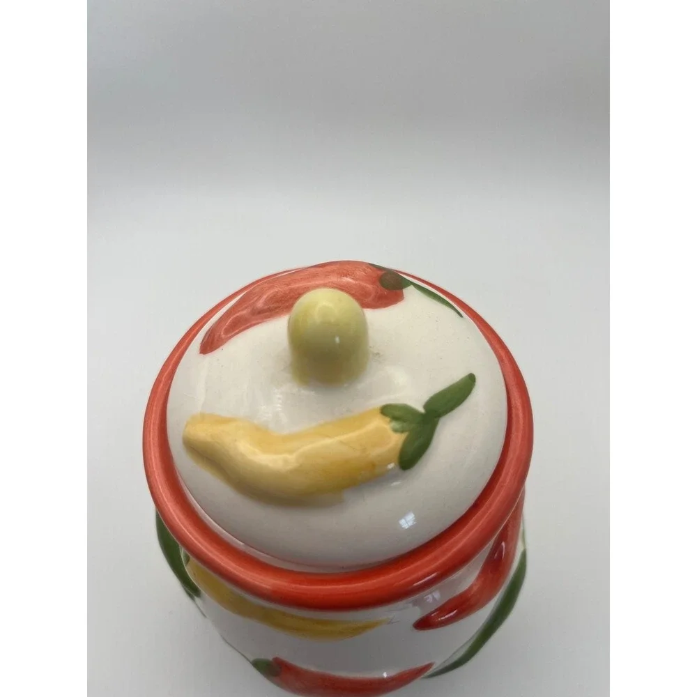 SAP Trading‎ Co Ceramic Chili Pepper Canister Small Jar with Lid 3D Embossed 5in